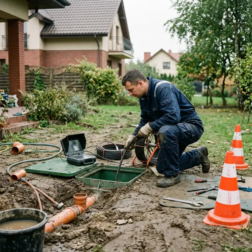 Zapchane przyłącze kanalizacyjne domu jednorodzinnego Wrocław