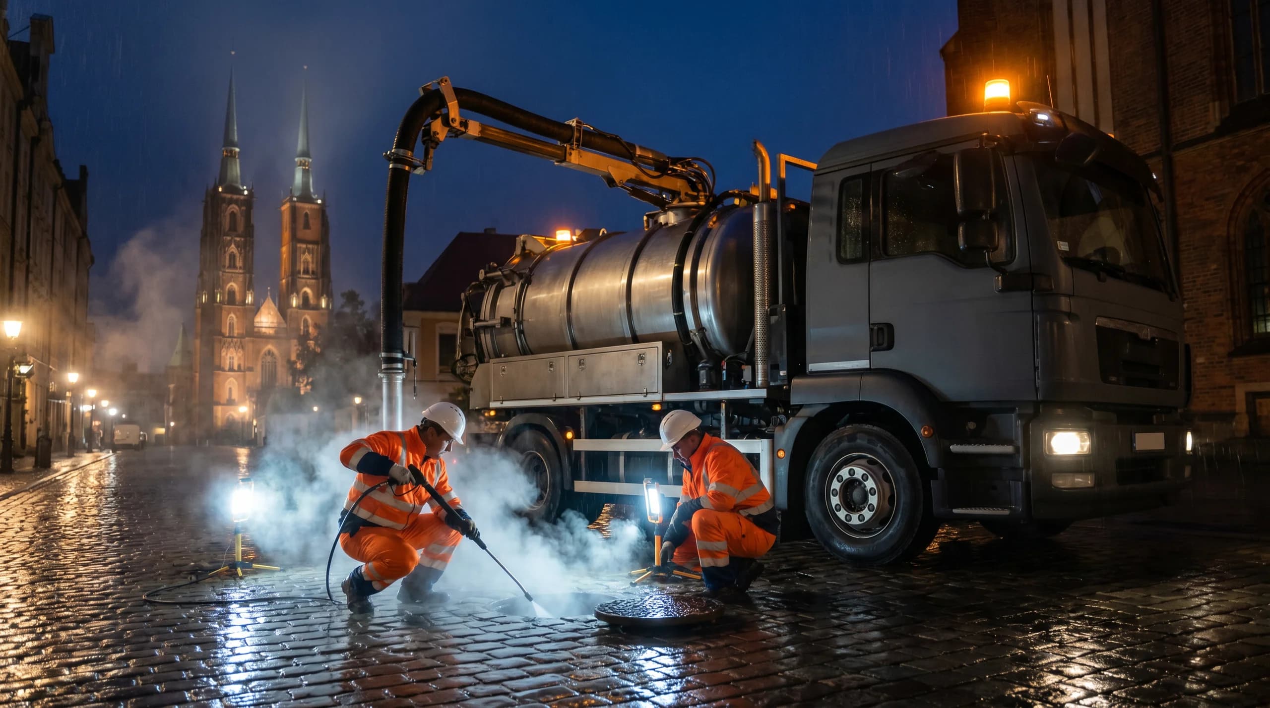 Nocna interwencja WUKO ZIĘBUD Expert przy awarii kanalizacji we Wrocławiu